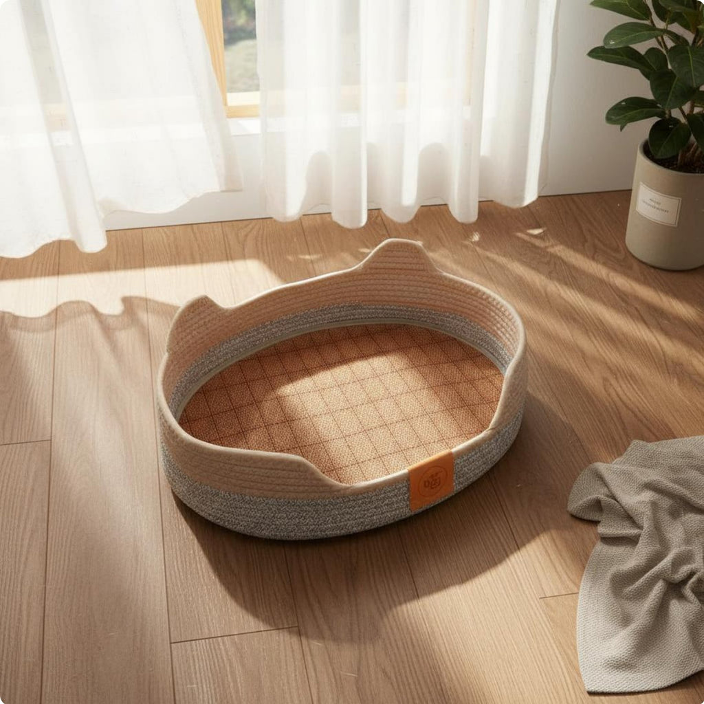 Cat Sofa Lounger Four-Season Use Woven Cat Bed Basket Scratch-Resistant Pet Supplies for Cats, Small Dogs