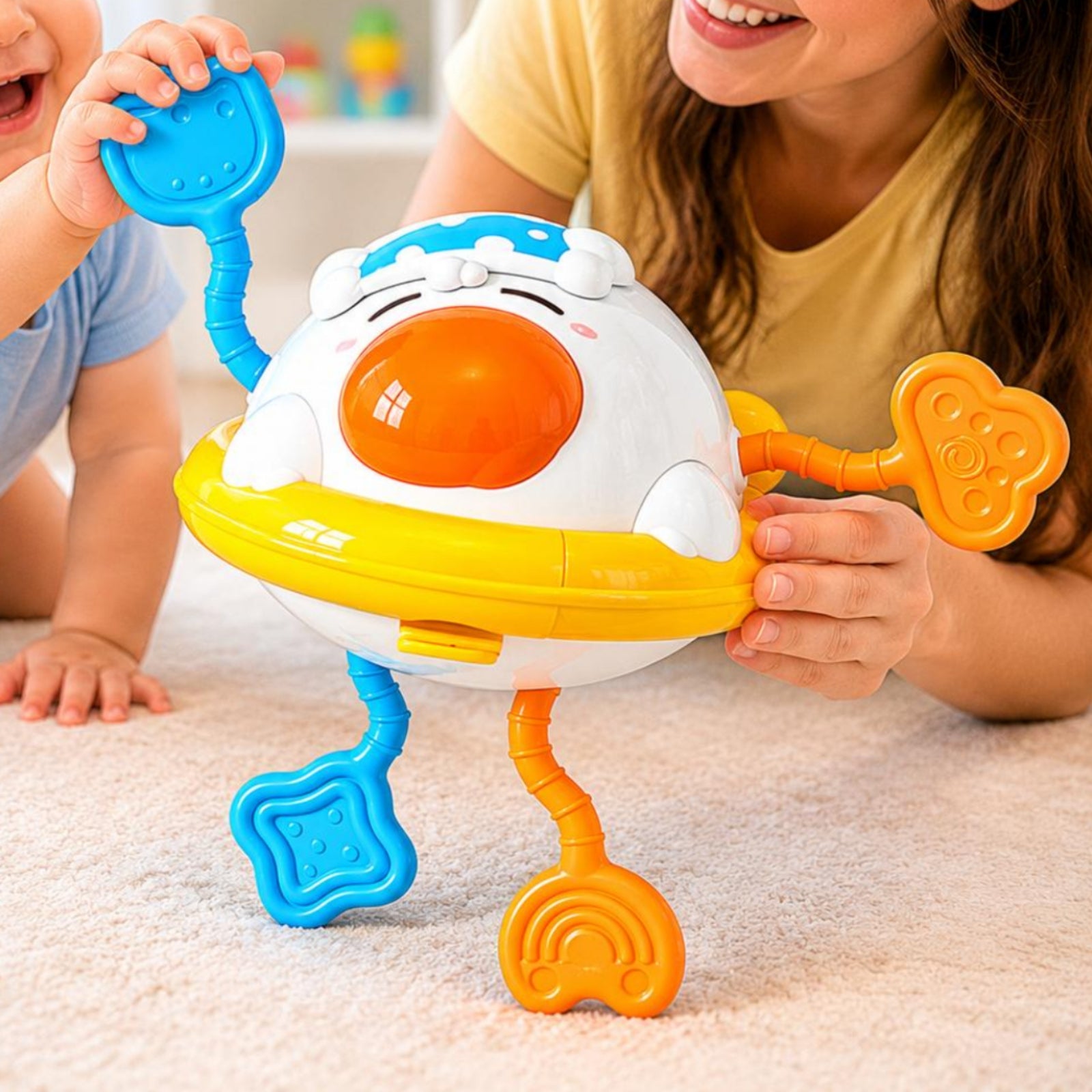 Wobbly Baby Pull Toy Textured Self-Righting Tumbler Toy Tactile Play for Infants