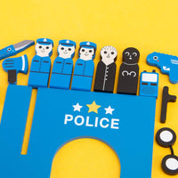 Police Play Set Painted Blue Wooden Police Playset Assorted Pieces