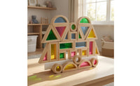 24 Pieces Wooden Blocks Multicolor Translucent Building Blocks Open-Ended Play
