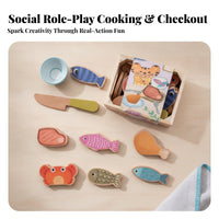 Cartoon Details Wooden Pretend Food Set Children's Kitchen Accessory Toy Portable