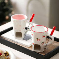 Personal Fondue Mug Heart Pattern Tea Light Fondue Set for Date Night, Couples