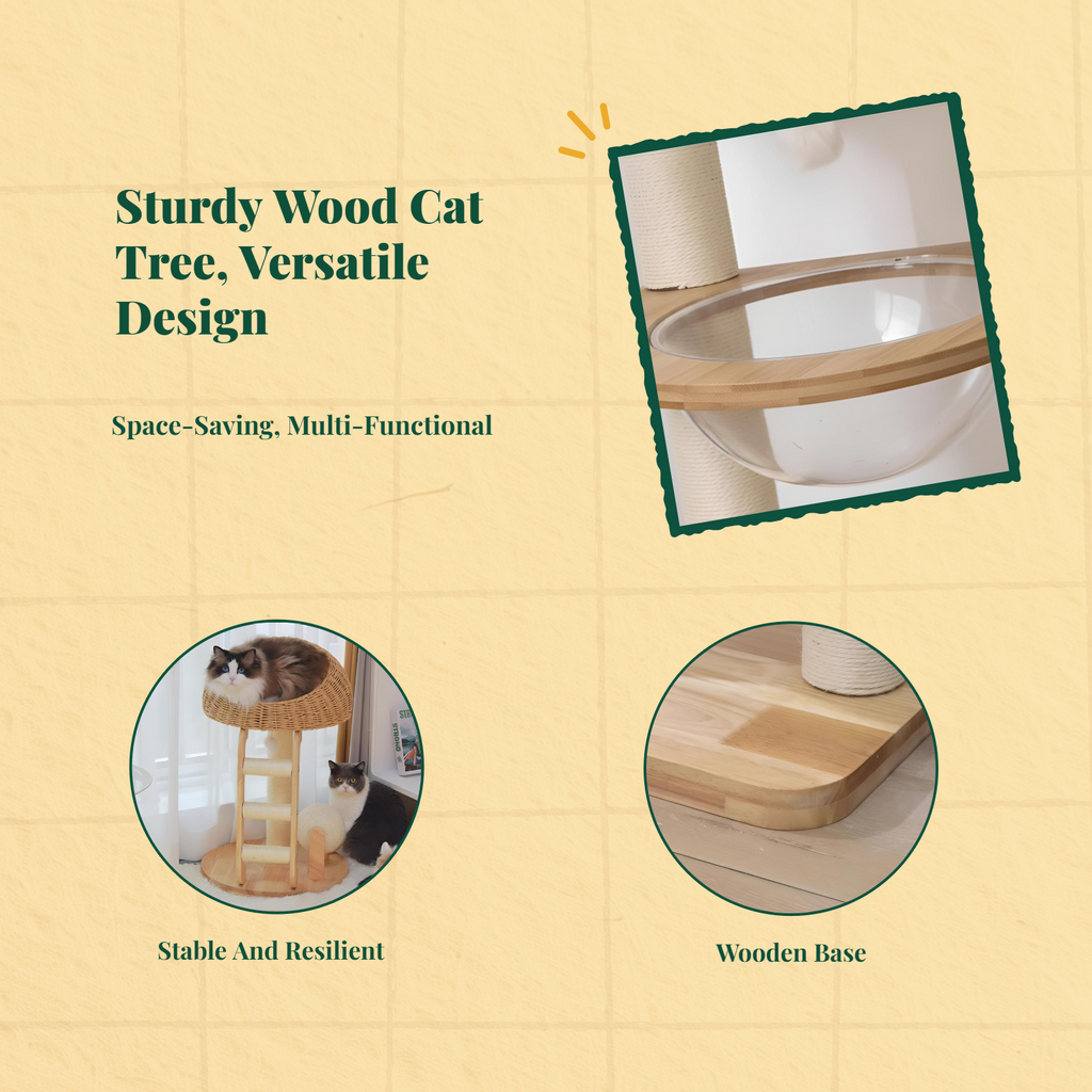 Multi-level compact wood cat tree