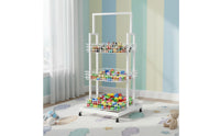 Mobile Snack Display Stand Large Capacity Multi-Tier Floor Standing Shelf 3-Tier Rolling Storage Cart Sturdy Duty for Bedroom