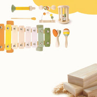 7 Pieces Percussion Instrument Set Natural Wood Wooden Music Toy Set Safe