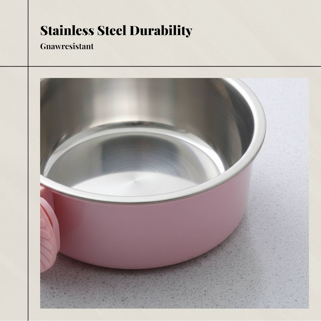 Pet Food Bowl, Hanging Stainless Steel Dog Cat Feeder, Leak-Resistant Automatic Water Dispenser, Fixed for Enclosures