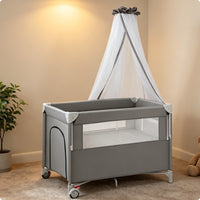Foldable Baby Crib Two-Level Adjustable Portable Playpen Net