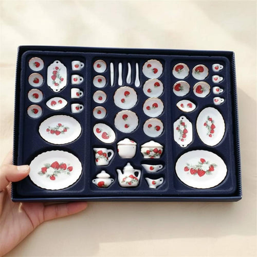 Ceramic Dollhouse Dinnerware Creative Gift Miniature Tea Set Collectible Model Porcelain Dollhouse Dishes for Collectors, Hobbyists