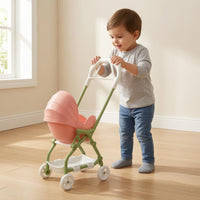 Foldable Doll Pushchair Rose-Colored Mini Toy Pushchair Green Frame