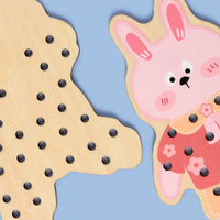 Animal Threading Board Hand-Eye Coordination Wooden Lacing Board Educational