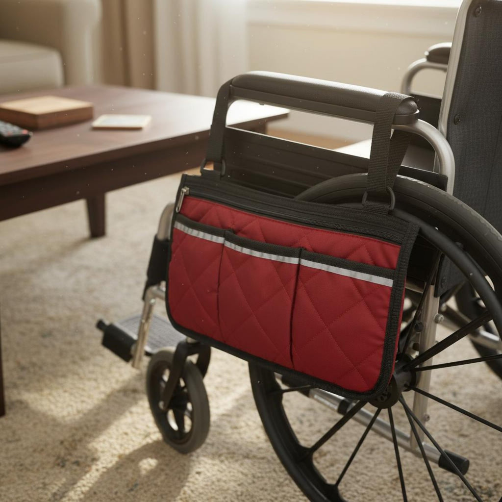 Wheelchair Side Pouch Adjustable Straps Stroller Side Organizer for Seniors