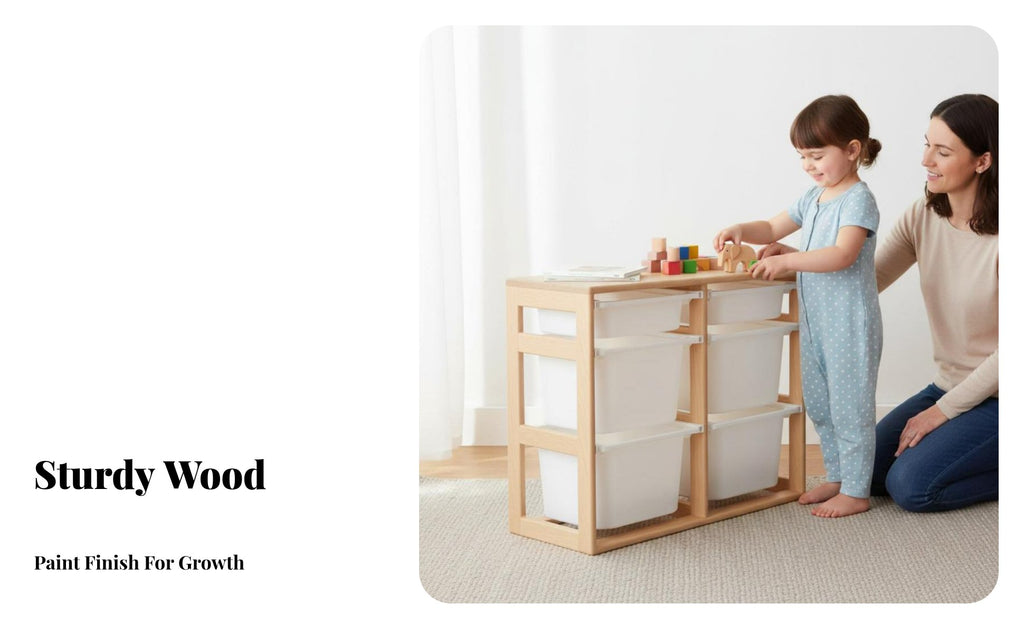 Solid Wood Construction Wooden Storage Cabinet with Bins Child-Centered Inspired Toy Organizer Child-Friendly Design children's Furniture Rounded Corners for Toddlers, Teachers, Parents, Playroom, Preschool, Kindergarten, Classroom