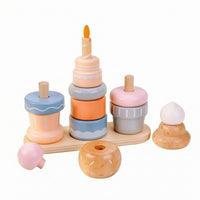 Wooden Dessert Stacker Printed Details Dessert Stacking Toy Imaginative Role Play Pretend Food Stacker