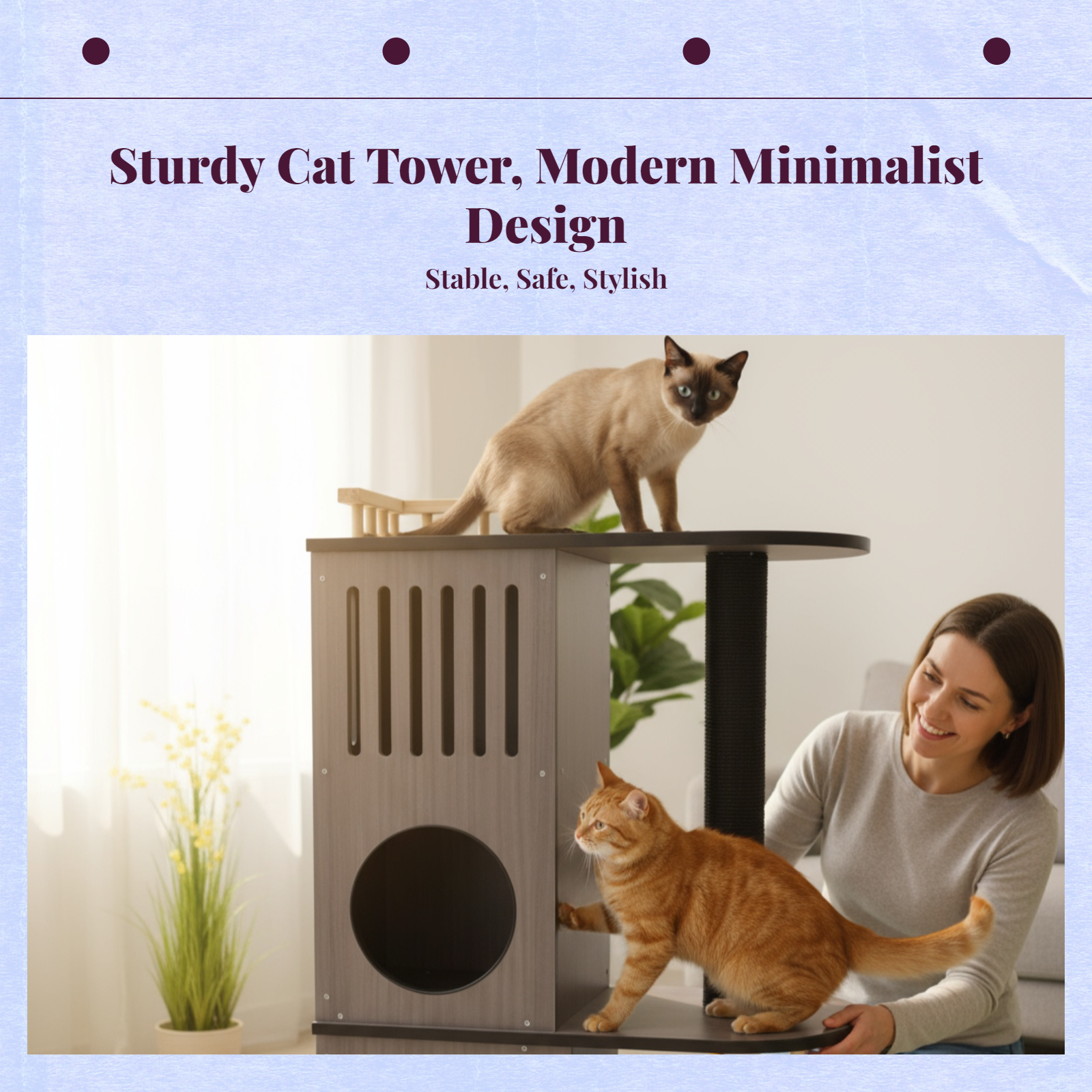 Cat tree with condo, scratching post, and rest area