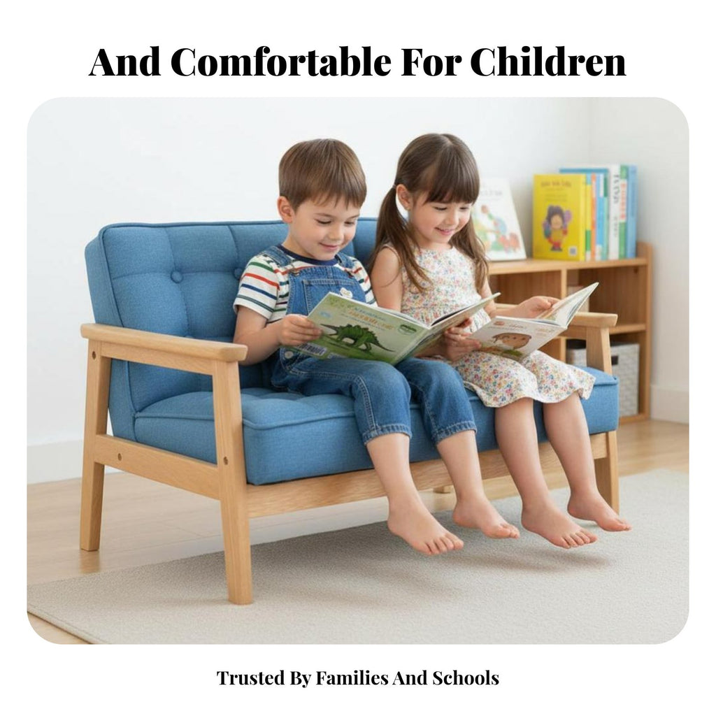 Double Children's Bench Sturdy Wood Frame Toddler Sofa 2-Seater Photography Prop for Toddlers, Babies, Playroom, Daycare