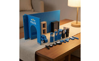 Police Play Set Painted Blue Wooden Police Playset Assorted Pieces
