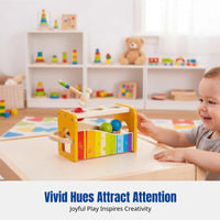Multifunctional Wooden Percussion Toy for Kids, 8-Note Music Bench, Early Learning Sphere Table