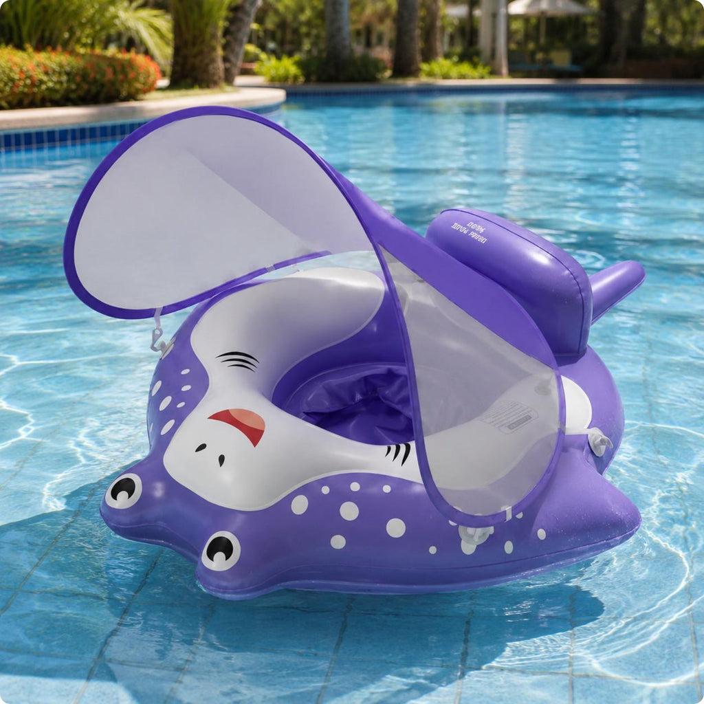 Baby Swim Seat with Canopy Portable Infant Pool Buoyant Seat Cute Creature