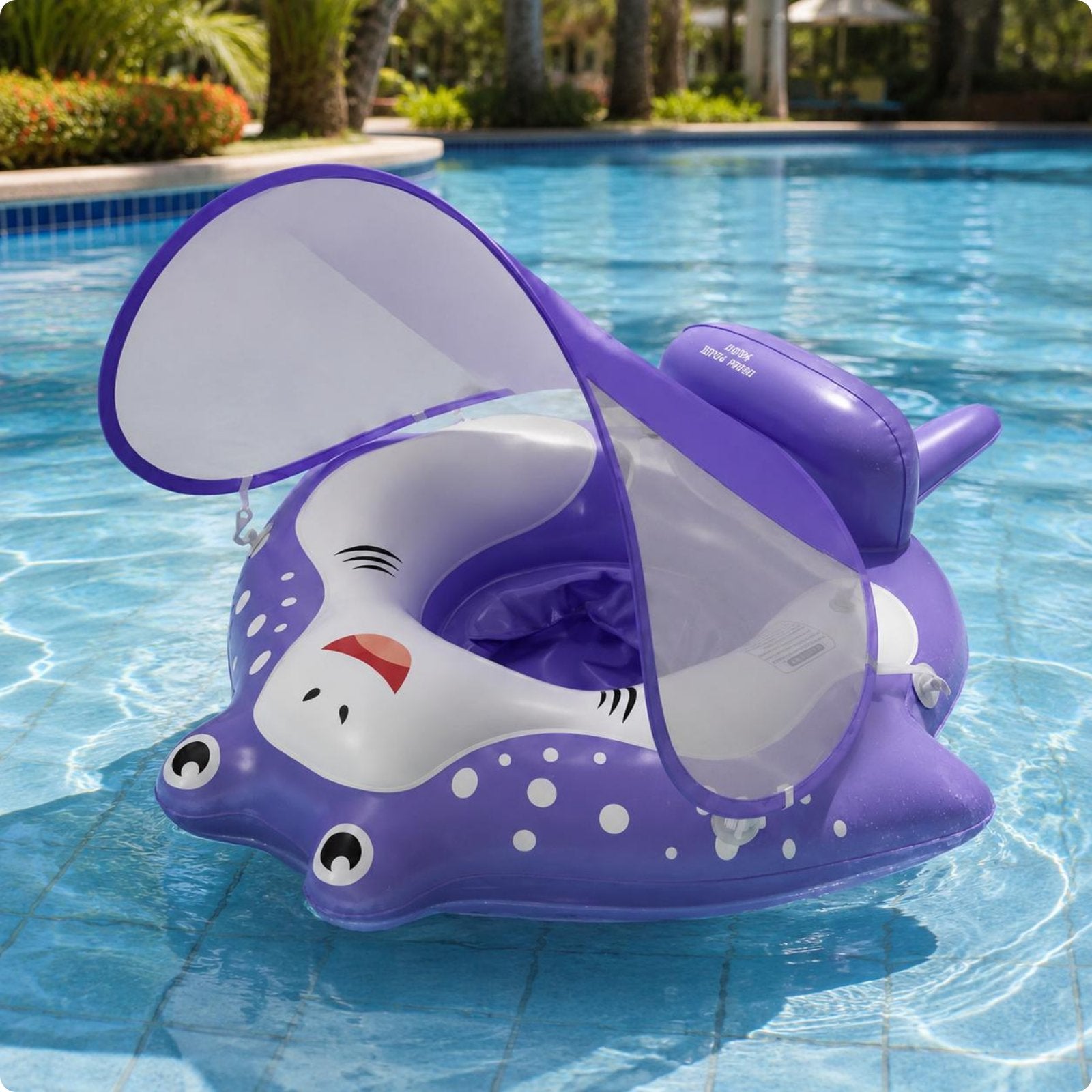 Baby Swim Seat with Canopy Portable Infant Pool Buoyant Seat Cute Creature