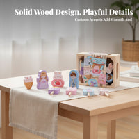 Cartoon Details Wooden Pretend Food Set Children's Kitchen Accessory Toy Portable