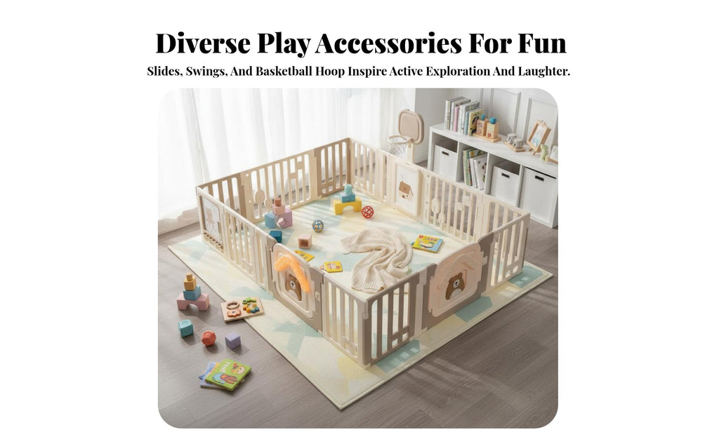 Easy Assembly Kids House Playpen Colorful Design Baby Playpen Adjustable Shape Kids Safety Play Yard Sturdy for Infants, Toddlers, Parents, Living Room, Playroom, Bedroom, Home