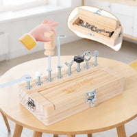 Wooden Educational Screw-and-Lock Toy Natural Wood Lock and Key Board Hinged Lid