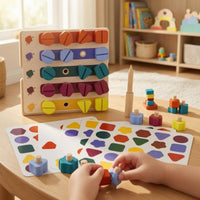 Wooden Screw Toy Hands-on Pattern Card Game Polished Edges for Children