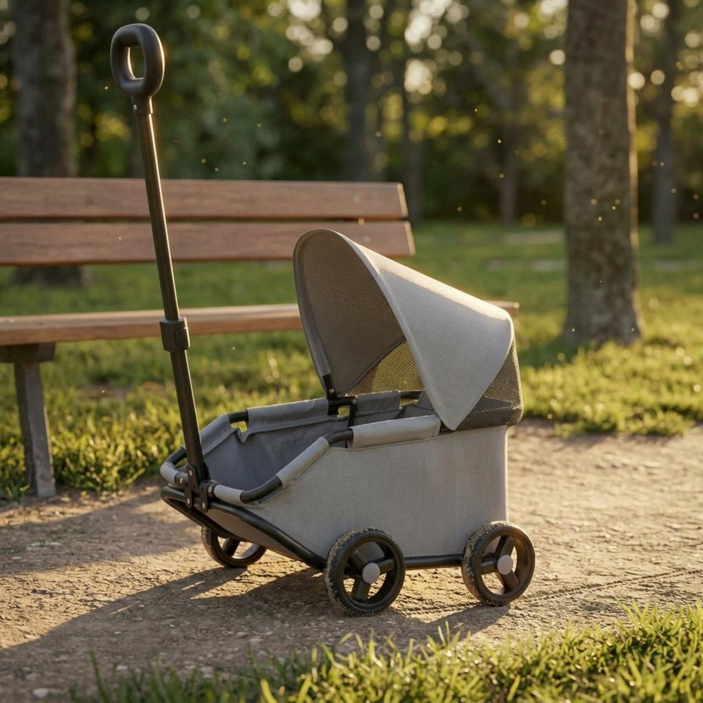 Foldable Pet Stroller Telescoping Handle Rolling Carrier Body