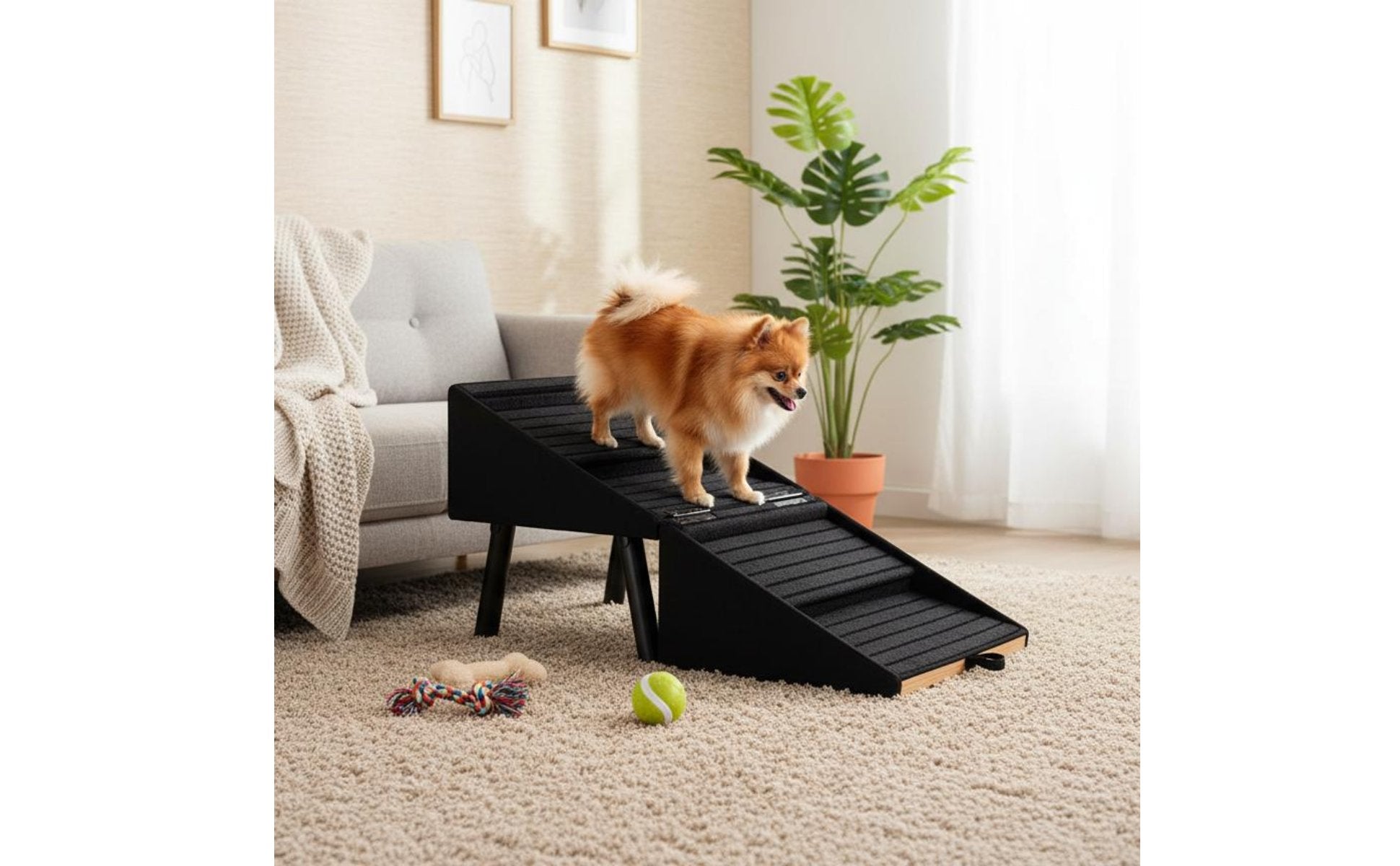 2-in-1 Dog Ramp Stool Non-Slip Surface Foldable Pet Ramp for Bedroom, Small Dogs