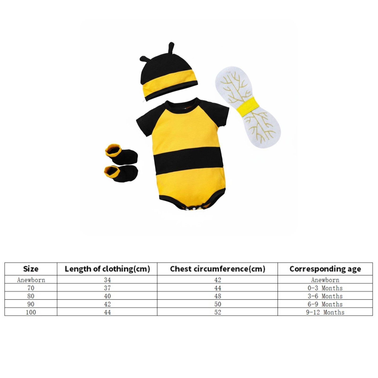 4 Pieces Newborn Bee Outfit with Flutter Attachments Initial Birthday Gift