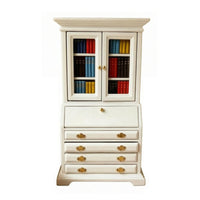 Miniature Bookcase Cabinet White Painted 1:12 Scale Cabinet Double-Door Mini Display Case
