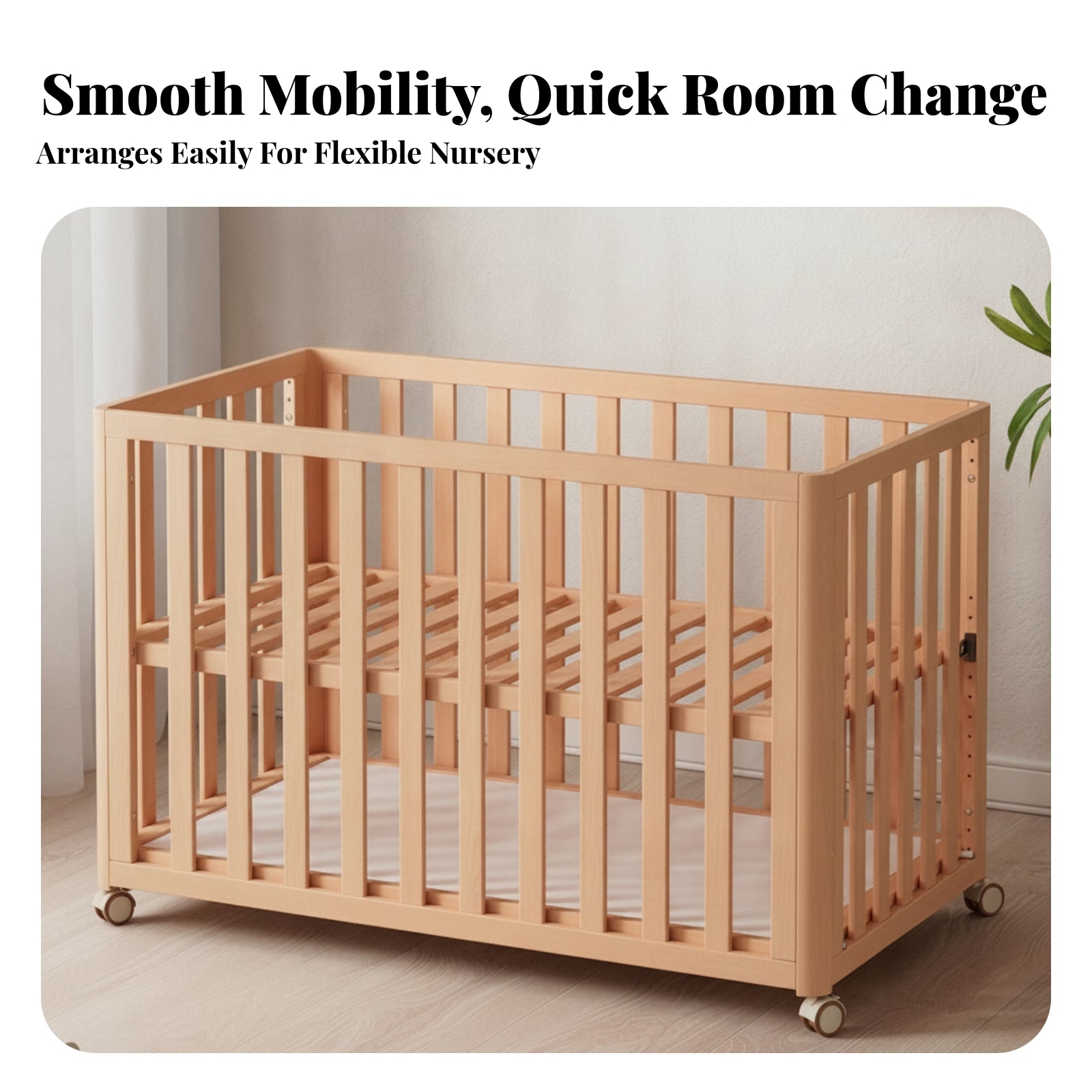 Infant Crib Beech Wood Adjustable Crib Casters for Infants, Young Children