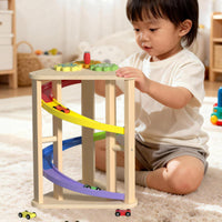 Wooden Spiral Ramp Toy Brain Training Rotating Slide Car Toy Fine Motion Skills