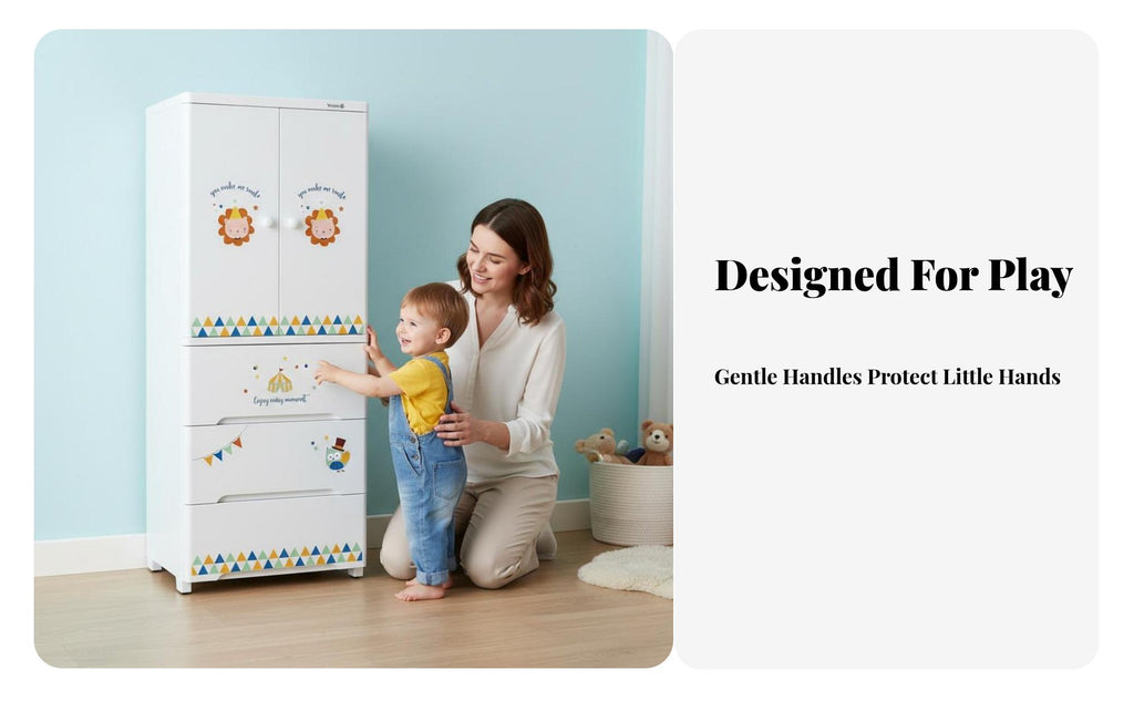 Large Capacity Multi-Bin Storage Cabinet child-appropriate Height Cartoon Drawer Chest Safe Rounded Corners children's Furniture Lightweight Design for Toddlers, Parents, Nursery, Playroom, Bedroom, Closet
