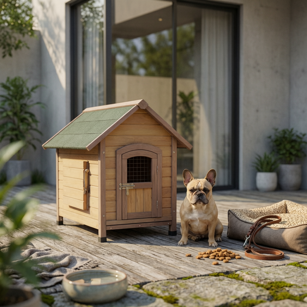 Wooden Dog House Hinged Awning Gabled Rooftop Dog House Slatted Construction for Indoor