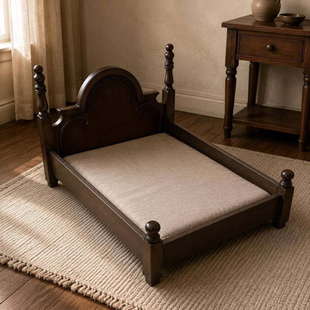 Solid Wooden Cat Luxury Bed Look Solid Wood Dog Bed Double-Sided Cushion Animal Furniture for Dogs