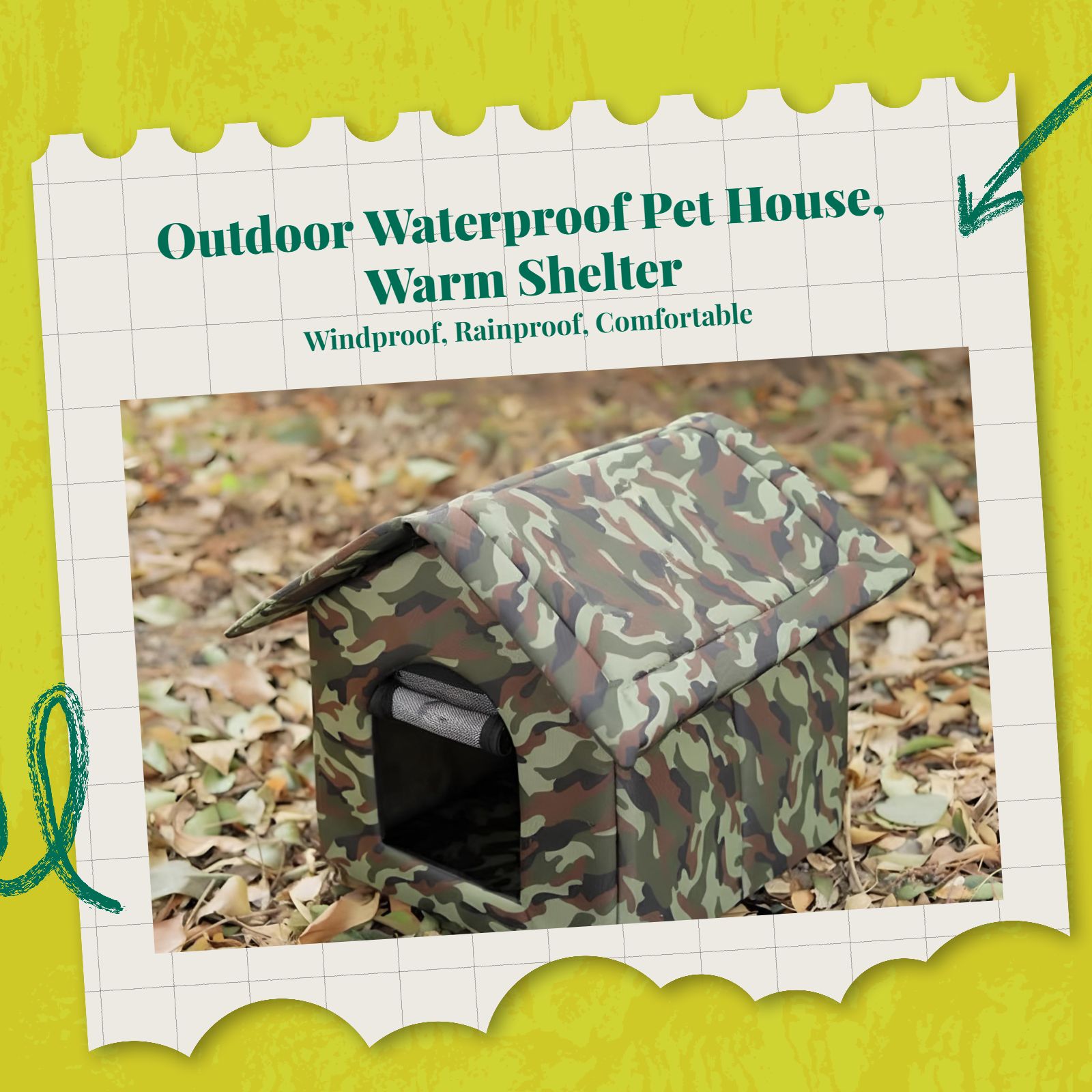 Insulated Outdoor Cat House, Waterproof Pet Shelter