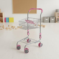 Play Shopping Cart Realistic Design Kids' Metal Supermarket Trolley Easy Assembly Miniature Grocery Cart for Playroom