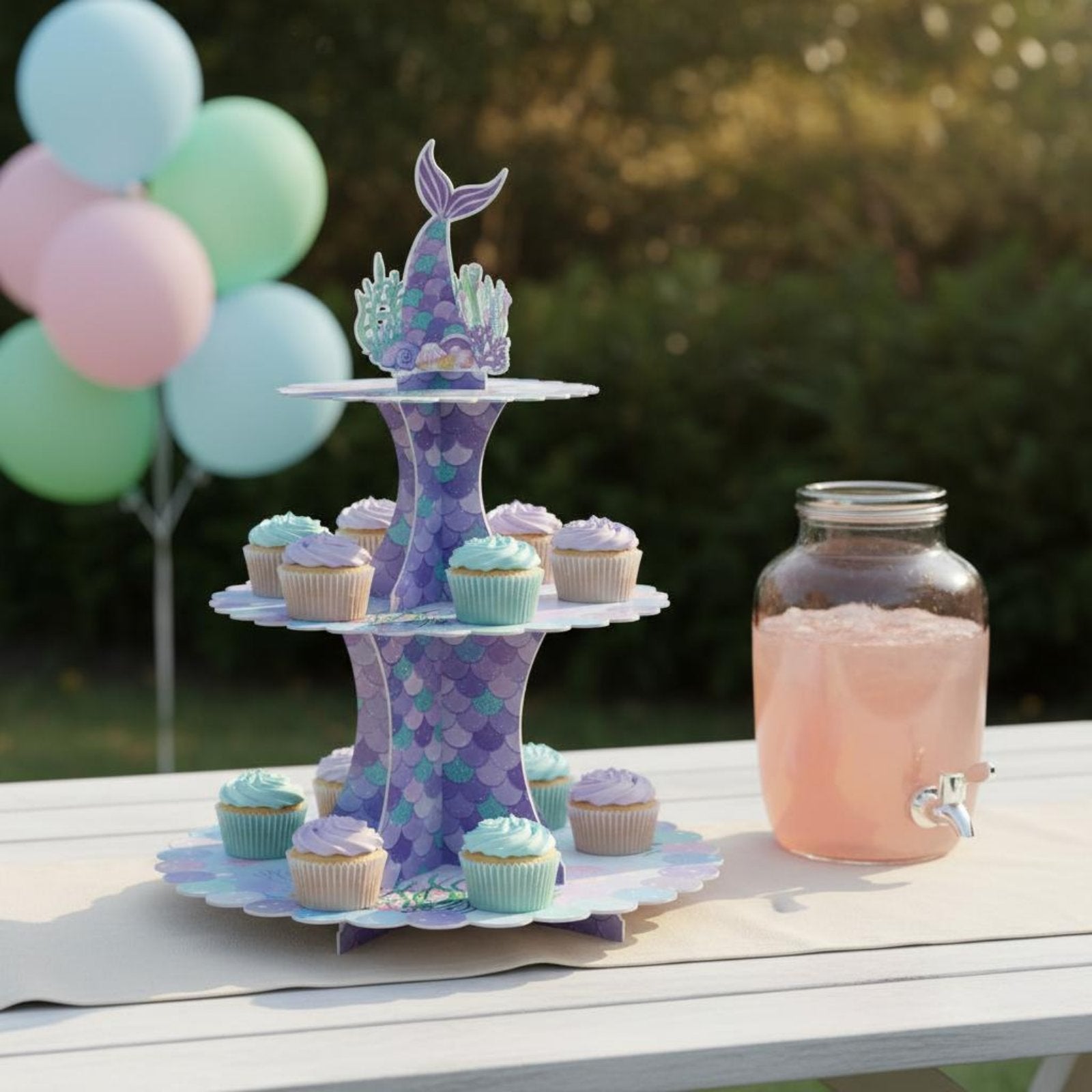 3-Tier Mermaid Cupcake Stand Easy to Assemble for Baby Shower, Girls, Kids