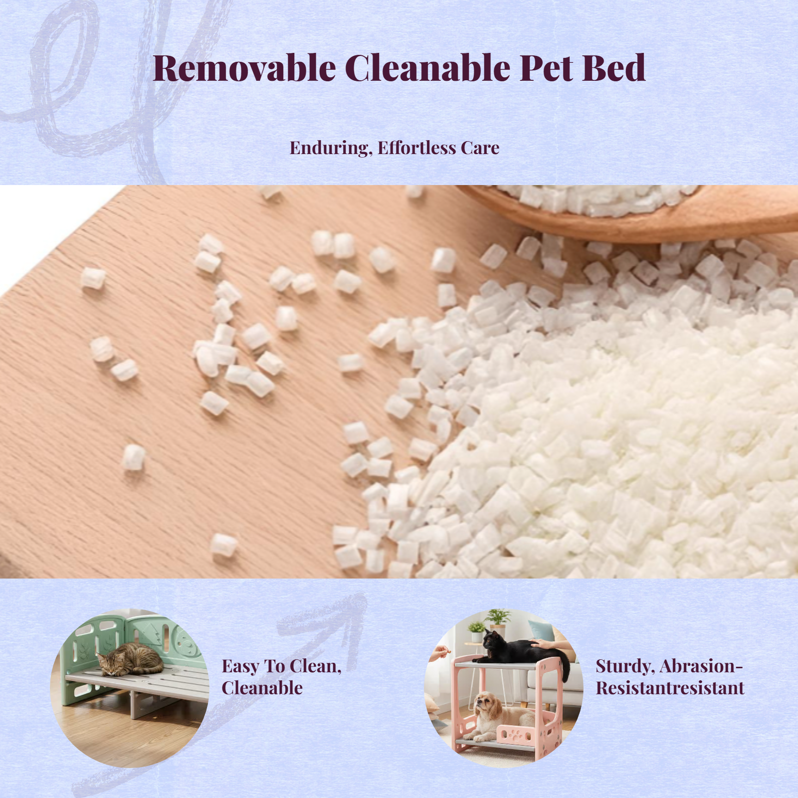 Washable mesh pet bed, non-slip base.