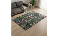 Indoor City Road Play Mat Printed Road Play Mat Carpet-Like Activity Rug Finished Edges for Crawling, Early Learning