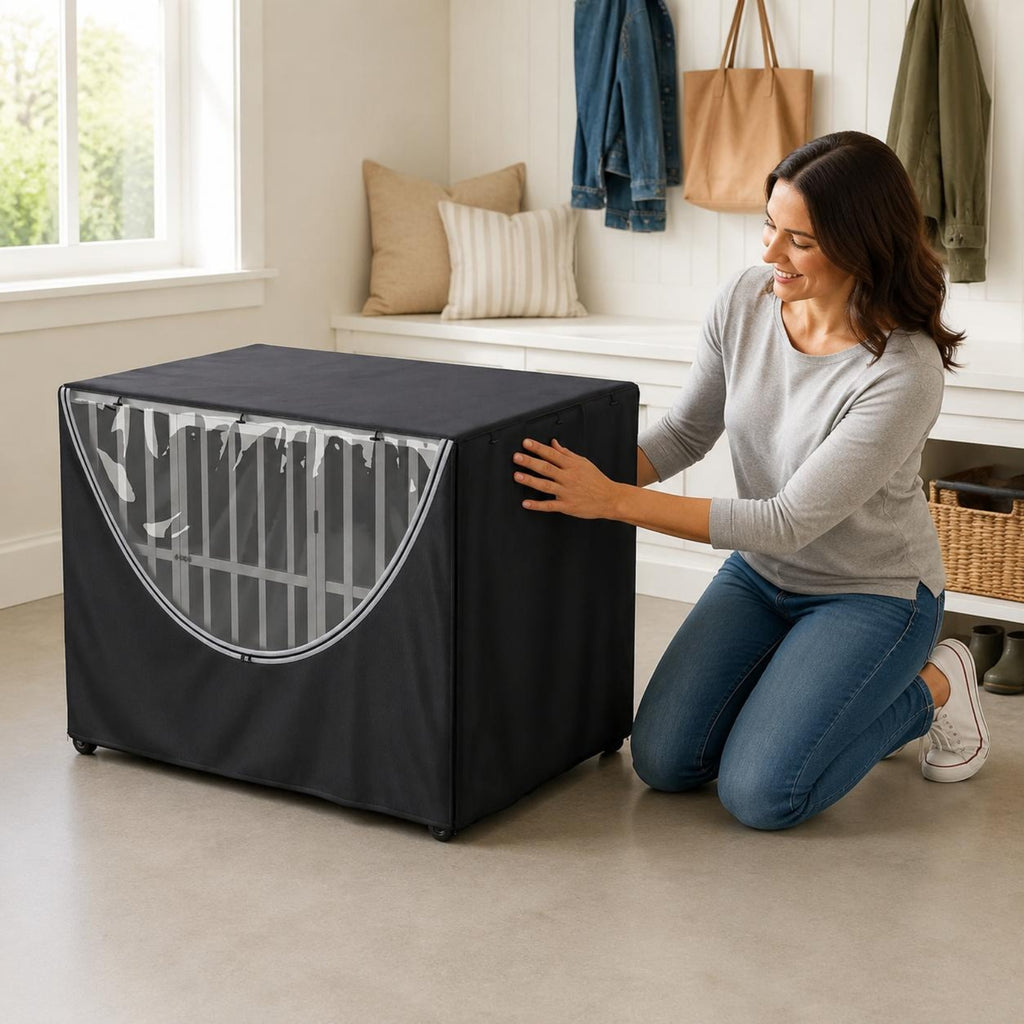 Black Pet Crate Cover Opaque Dog Crate Cover Flat Top