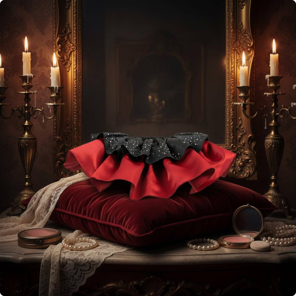 Black and Red Ruffle Collar Glittering Satin Costume Collar Detachable