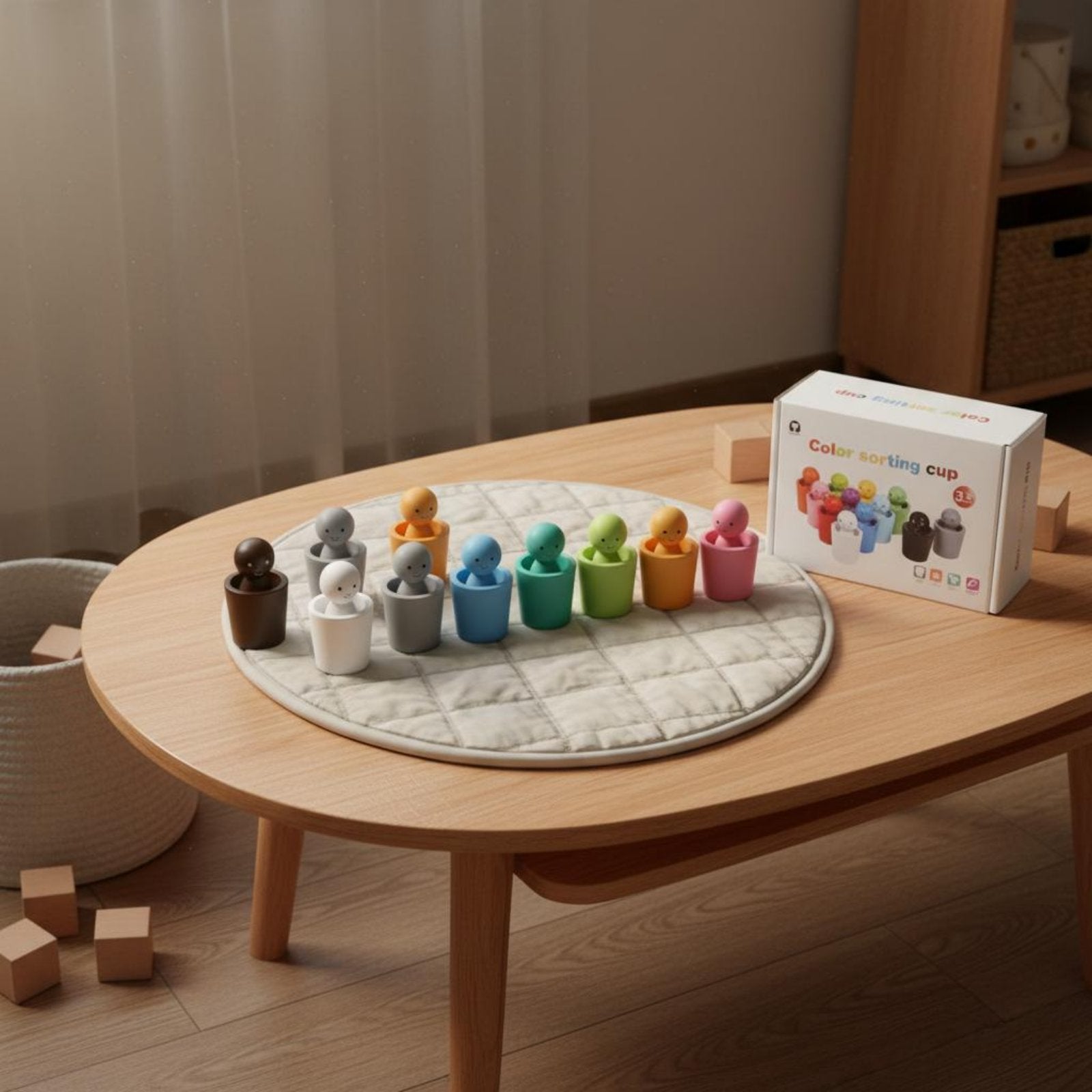 12 Pieces Wooden Color Sorting Stacking Toy Educational for Preschool