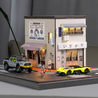 Corner Inn Model Detailed Accessories Die Cast Parking Scene bright Lighted Miniature Store Scene for Collectors, Shelf Display
