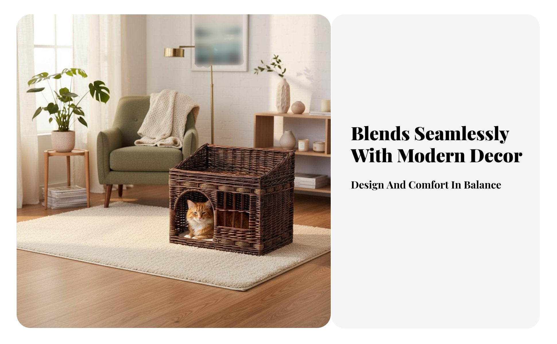 Wicker Cat House Handwoven Enclosed Cat Bed Rattan Pet Kennel Easy to Clean Enclosed Pet Bed Stylish Design for Kittens, Bedroom
