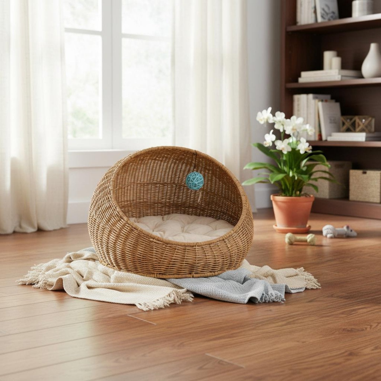 Rattan Design Feline Bed Breathable Feline Container Bed Year-Round for Indoor