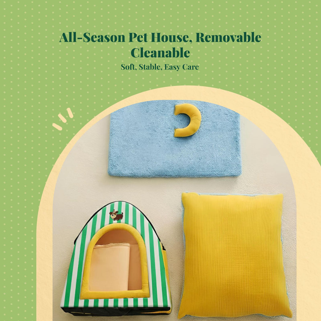 All-Season Pet Bed, Semi-Enclosed Cat House, Removable Pad