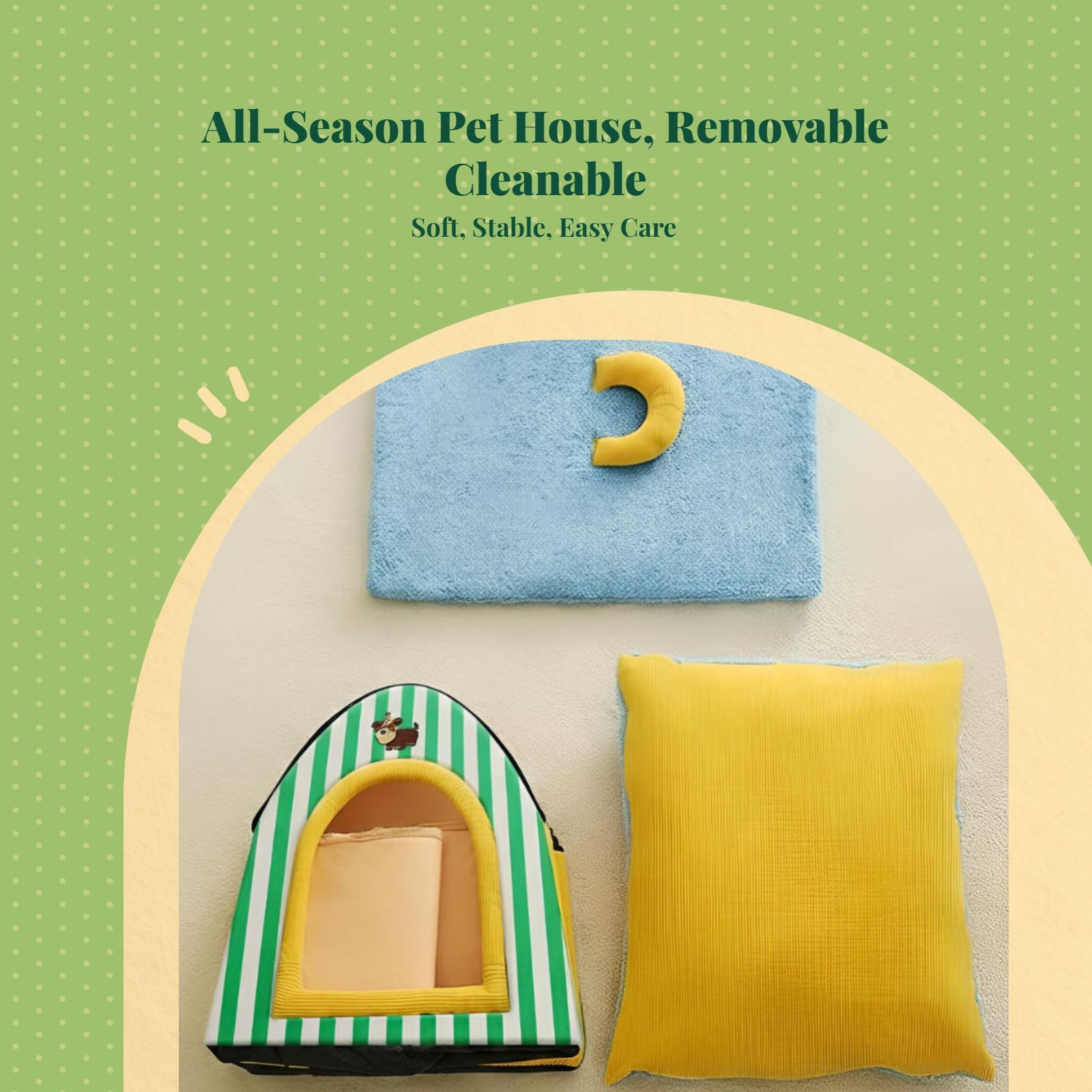 All-Season Pet Bed, Semi-Enclosed Cat House, Removable Pad