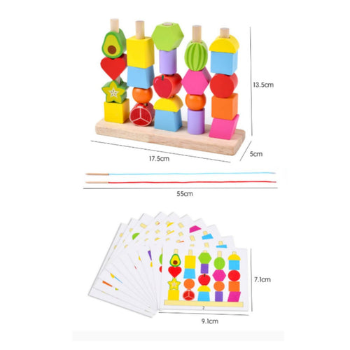 Wooden Bead Stacking Set STEM Learning Bead Threading Game